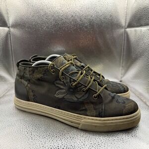 Size 7.5 - Gucci Olive Green Camo Floral High-Top Mens Lace-Up Athletic Sneakers